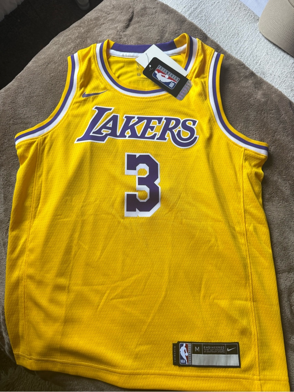 Nike Lakers Yellow and Purple Basketball Jersey with Number 3